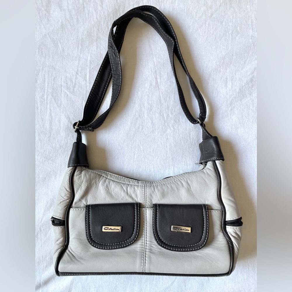 ❌Cream & Black Leather Shoulder Bag | Made in Mexico | Y2K Charm